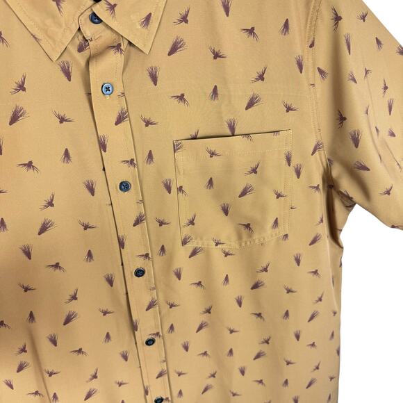 Dakota NWOT Mustard Burgundy Short Sleeve Collared Quick Dry Button Up Shirt XL - Picture 3 of 4
